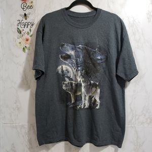 Wolves Howling At The Moon T-shirt Gray XL